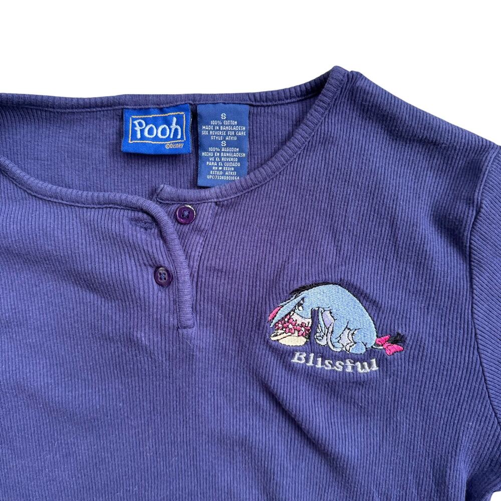 Vtg 1990s Y2K Disney Pooh “Blissful” Thermal Henley Top Women’s Size Small